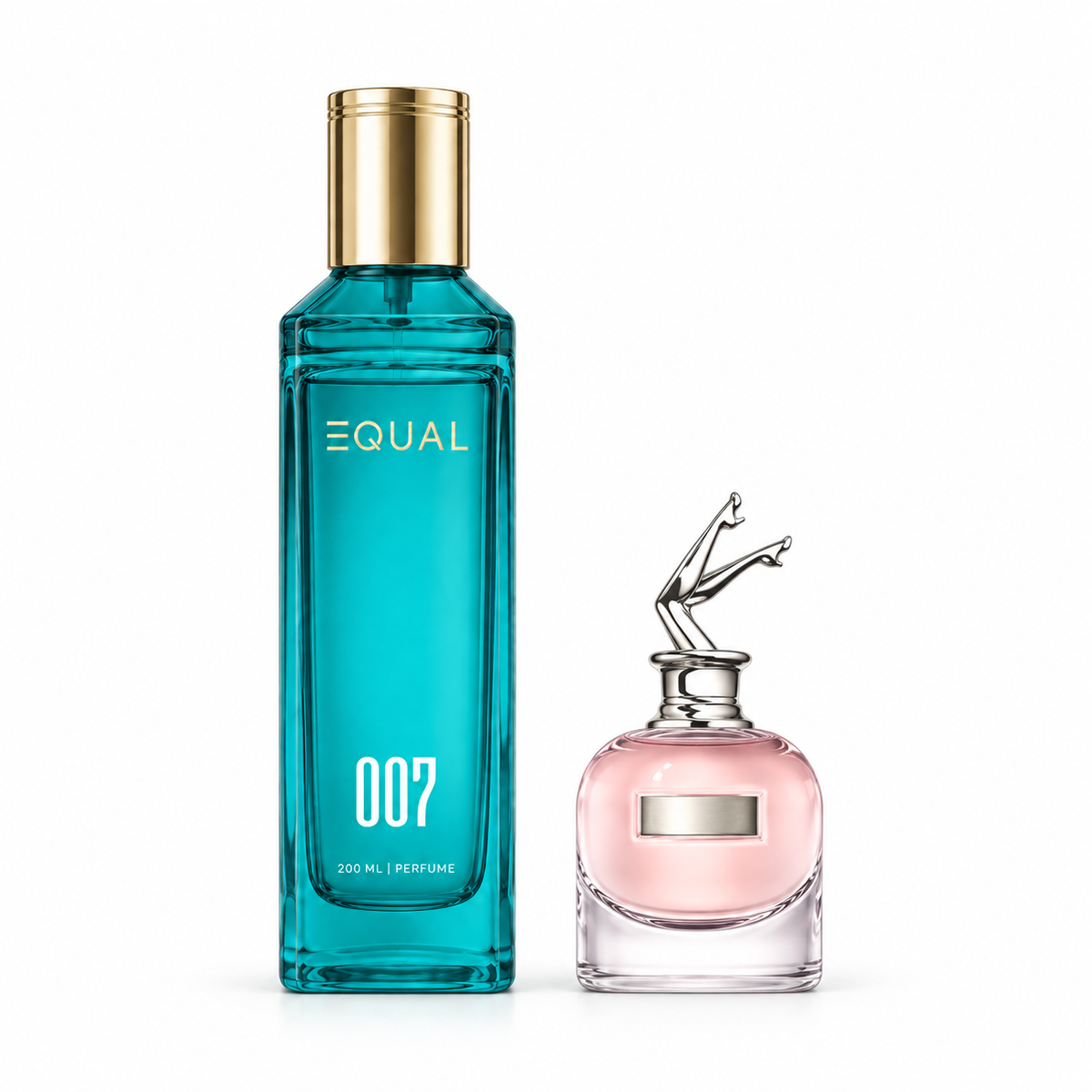 عطر EQUAL 007 بحجم ٢٠٠ مل بجانب زجاجة مرجعية دون شعار