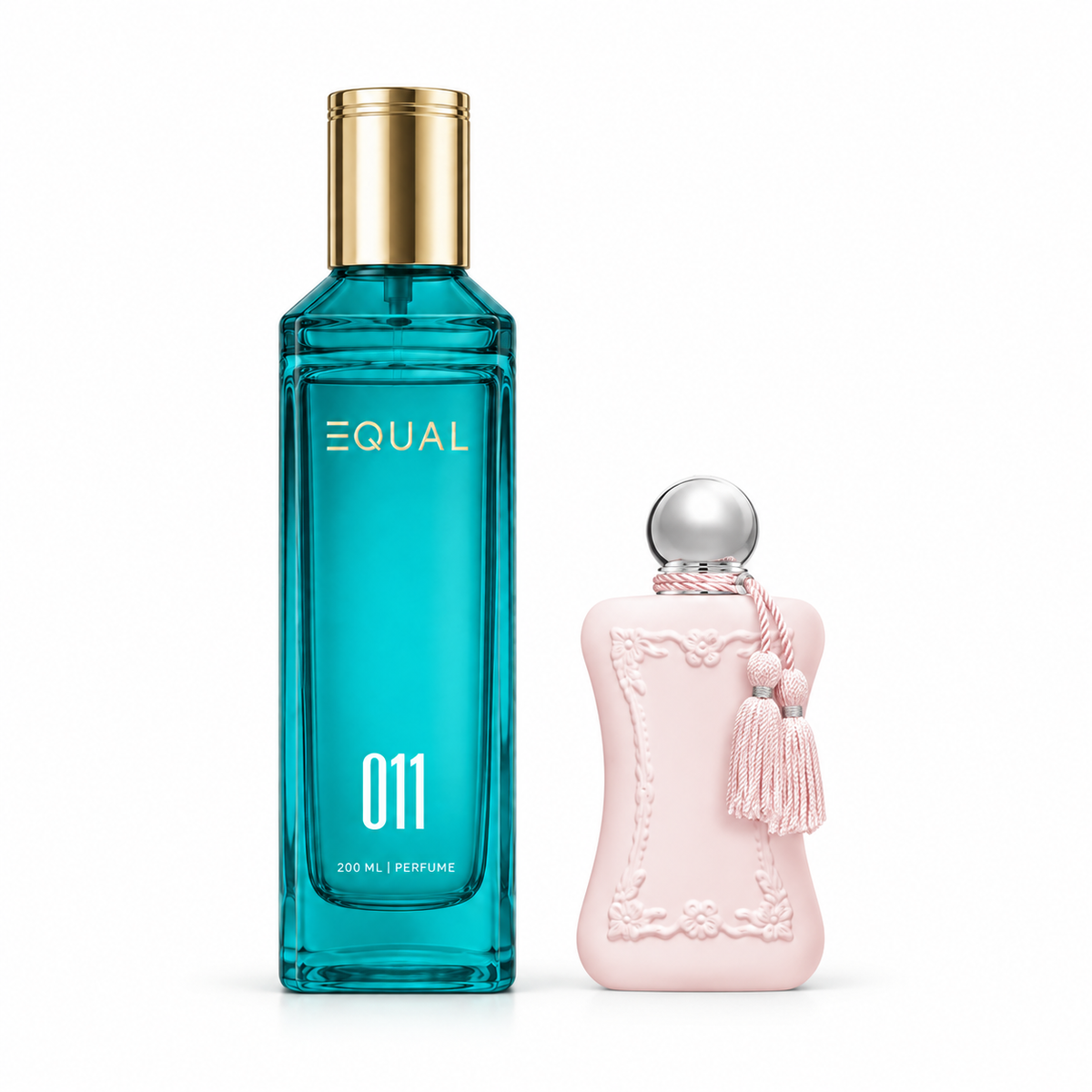 عطر EQUAL 011 بحجم ٢٠٠ مل بجانب زجاجة مرجعية دون شعار