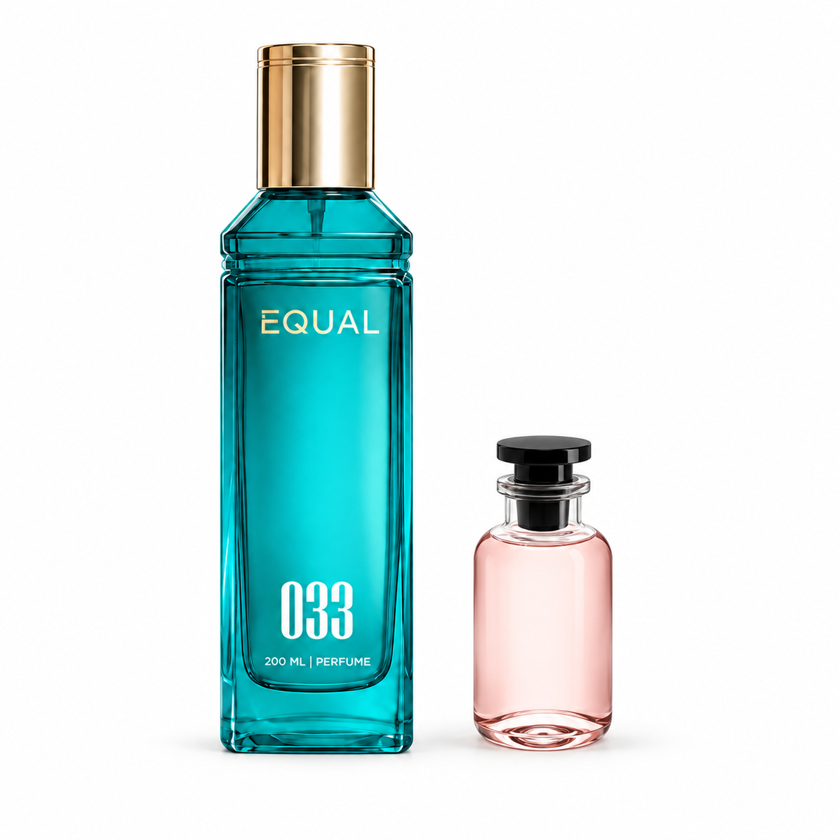 عطر EQUAL 033 بحجم ٢٠٠ مل بجانب زجاجة مرجعية دون شعار
