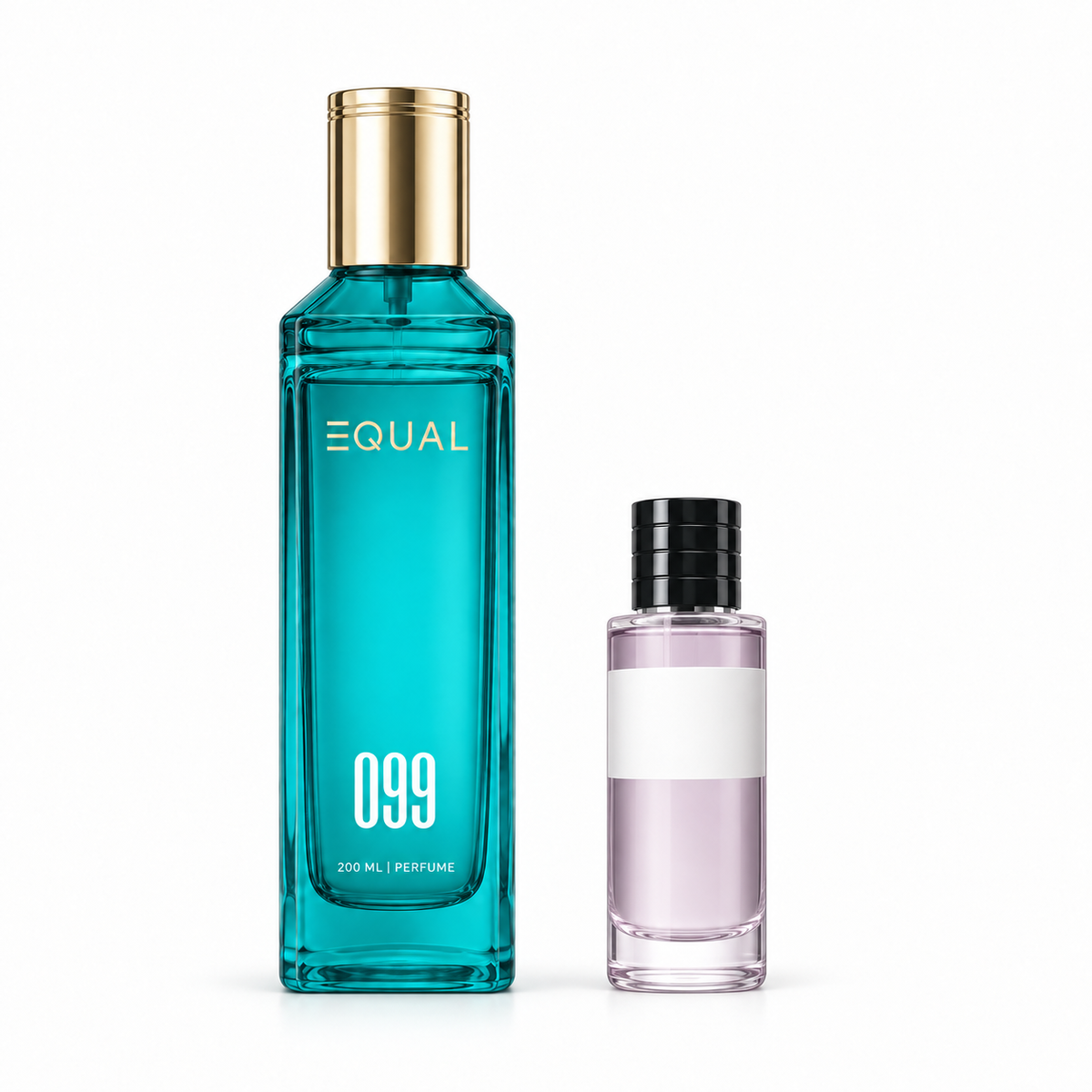 عطر EQUAL 099 بحجم ٢٠٠ مل بجانب زجاجة مرجعية دون شعار