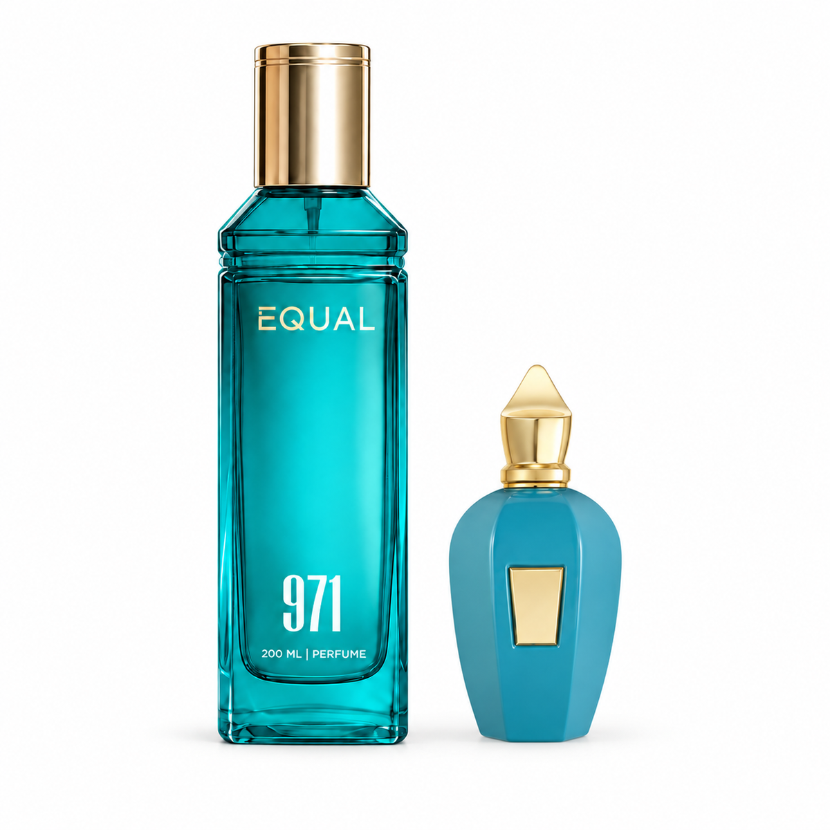 عطر EQUAL 971 بحجم ٢٠٠ مل بجانب زجاجة مرجعية دون شعار